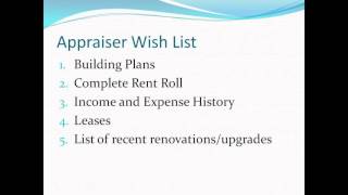 Commercial Appraiser - items needed to complete a commercial appraisal