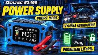 *Qoltec 52496 Intelligent Charger 12 V 15 A | Mikroprocesorová nabíječka LiFePO₄ / AGM / GEL s LCD displejem a režimem 14 V pro údržbu napětí