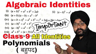 All Identities of Polynomials Class 9 | Algebraic Identities of Polynomials | Class 9 maths