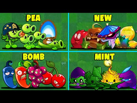 PvZ2 - 5Teams PEA x NEW x BOMB x MINT x SPEAR Battlez - Which Plants Team Will Win ?