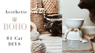 Dollar Tree DIYs for your CAT | Aesthetic Boho | Cat Scratcher, Raised Bowls, Yarn Balls