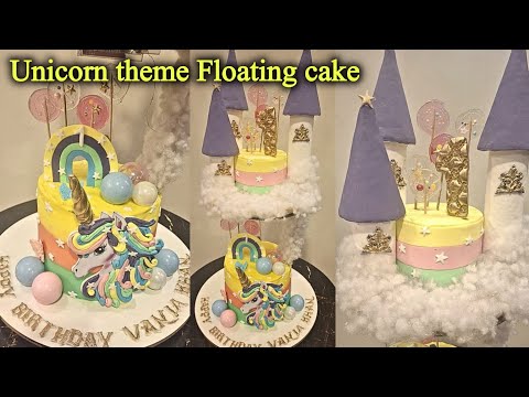 Floating cake with unicorn theme, gravity defying cake stand structure tutorial @fatimacuisine2020