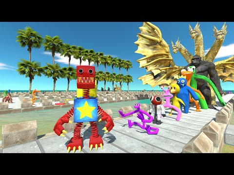 Boxy Boo vs Rainbow Friends, Ghidorah COCONUT DEATH RUN - Animal Revolt Battle Simulator