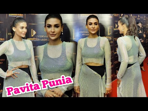 Pavitra Punia In Net Style Designer Outfit Attend Univarsal Indian Awards 2023
