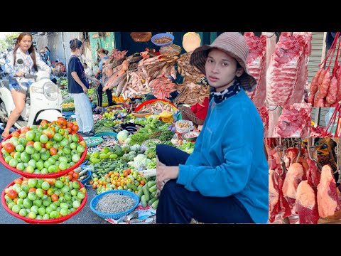 Best Walking Tour 2026! CAMBODIAN Food Market Walk, Vegetable, Fruit, Fish & Meat at Samaki Market
