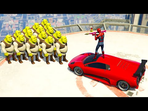 GTA 5 Water Ragdolls Spiderman VS SHREK (GTA5 Euphoria Physics Fails Funny)