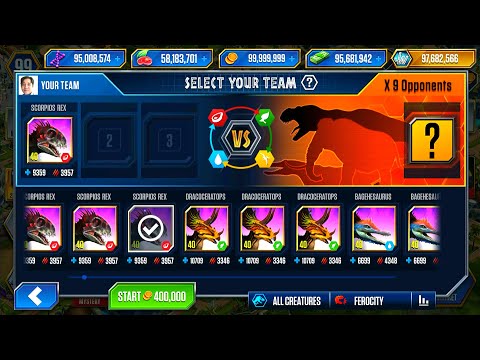 SCORPIOS REX VS CHROMASPINUS DEFEAT 9 OPPONENTS | JURASSIC WORLD THE GAME