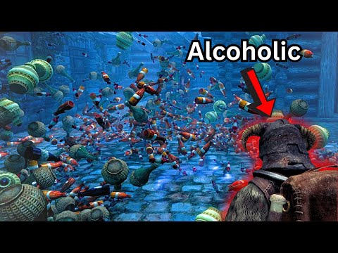 Hoarding All The Alcohol In Skyrim.