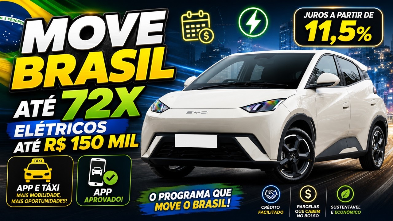 Move Brasil 2026: programa dá desconto em carro elétrico para taxista e motorista de aplicativo, com Geely EX2 Pro por R$ 99 mil
