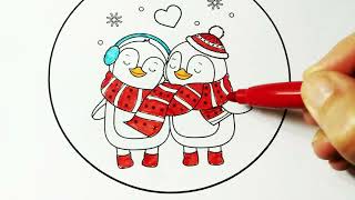 Coloring Winter & Christmas Coloring Pages,Penguins,Art for Kids