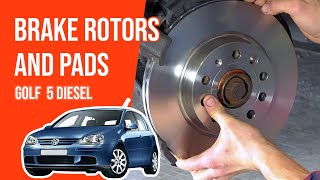 Youtube thumbnail of video "How to replace the front brake rotors and pads Golf 5 1.9 TDI 🚗"
