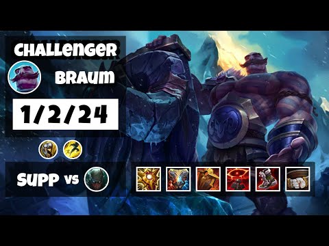 Braum Challenger Gameplay S11 Replay 11.6 Support (1/2/24) - OCE