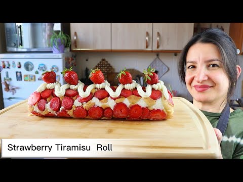 How to Make Light & Creamy Strawberry Tiramisu Roll - Melt-in-Your-Mouth Tiramisu Roll !
