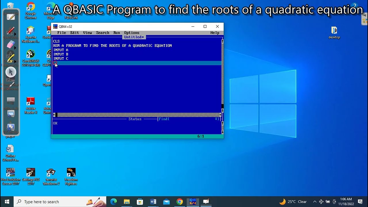 A QBasic program to solve quadratic equation