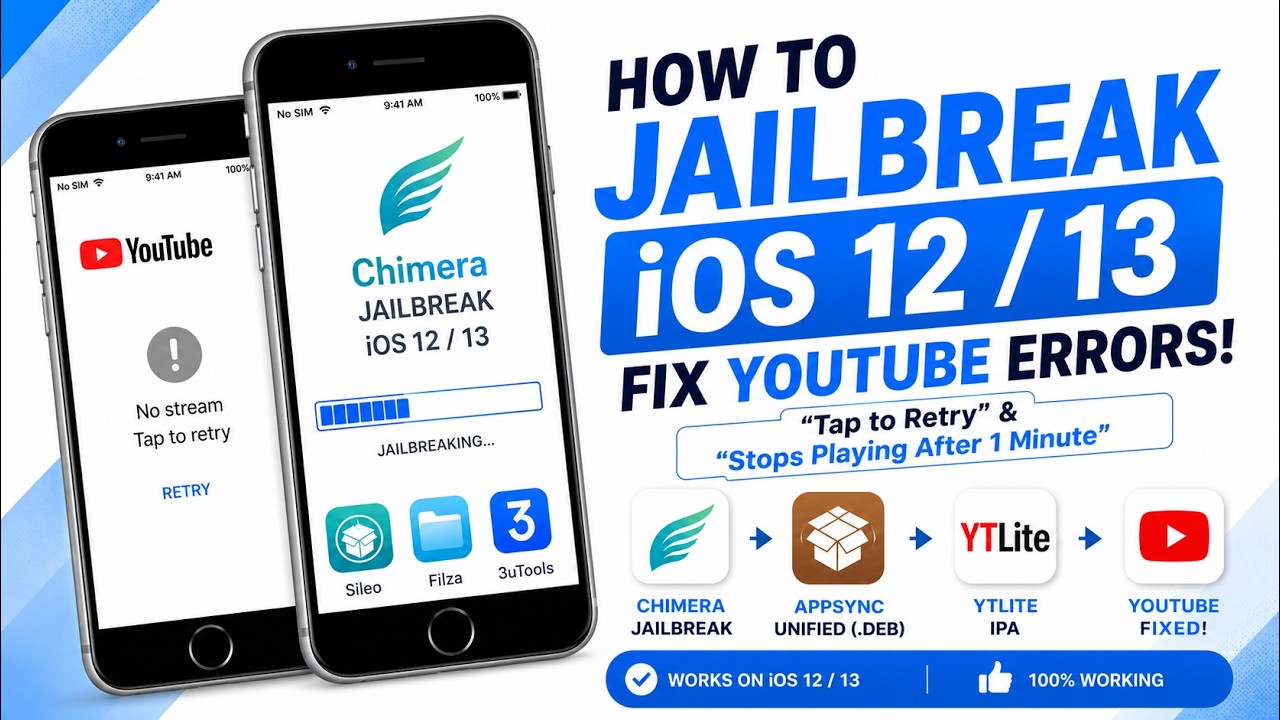 How to Jailbreak iOS 12 / 13 Fix Youtube "Tap to Retry" "Stops Playing After 1 Minute "
