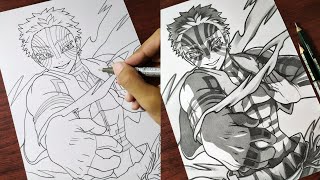 How to Draw "Akaza" (Upper Moon 3) | Step by Step (Tutorial) - Kimetsu no Yaiba