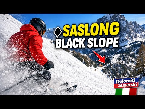 Skiing Saslong Black Slope | Val Gardena 🇮🇹 Dolomiti Superski Best Ski Run