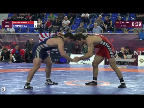 1/8 FS - 74 kg: J. MAKARASHVILI (GEO) df. A. SAMANIDIS (GRE) by TF, 10-0