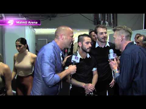 Koza Mostra and Agathon Iakovidis are celebrating after the semi-final of Eurovision Song Contest