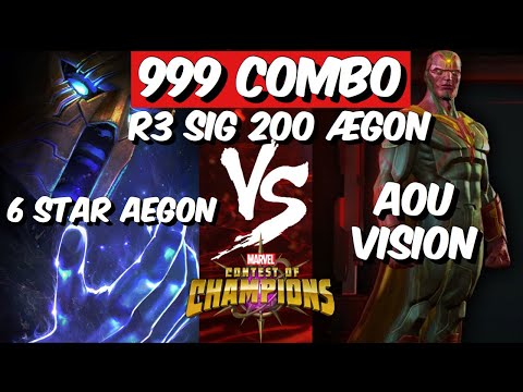 999 combo Aegon 6 star r3 sig 200 vs AOU Vision labyrinth | Marvel Contest of Champions (MCOC)