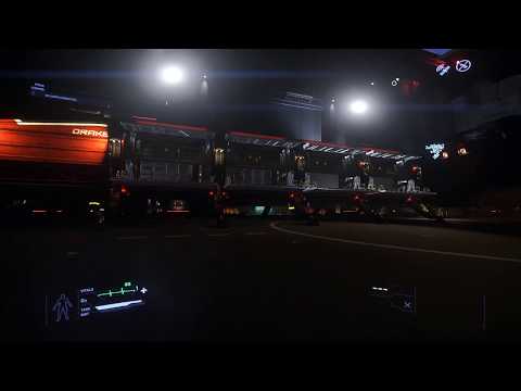 Smuggling an illegal Caterpillar into Lorville Hangar 1. Star Citizen 3.8.1