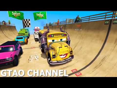 SPIDERMAN CARS Monster Trucks MEGA Ramp Challenge ! SUPERHERO HULK Motos JET SKI BIKE Race - GTA V