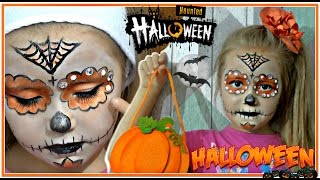 👻 Easy Halloween makeup Sparkles & Scales tutorial | Макияж на хеллоуин стразы ▲Kids Movie