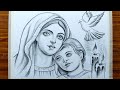how to draw mother mary lord jesus step by step,christmas drawing very easy penciol sketch,