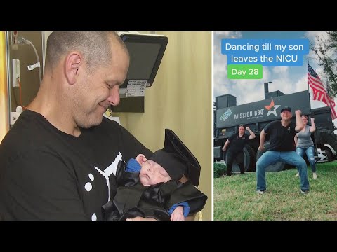 為早產兒跳舞的爸爸在TikTok上把寶寶帶回家了 (Dad Who Danced on TikTok for Preemie Son Brings Baby Home)