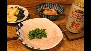 - 「巨大カワハギ」をさばいて肝醤油で夜を始めることにします