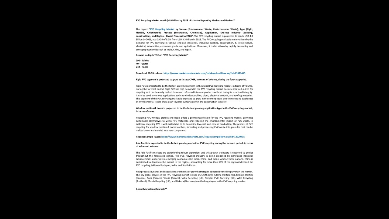 PVC Recycling Market Industry Report & PDF