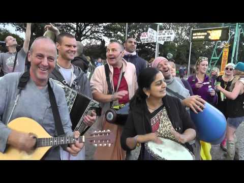 Hare Krishnas chanting around Glastonbury Festival - 28 June 2014