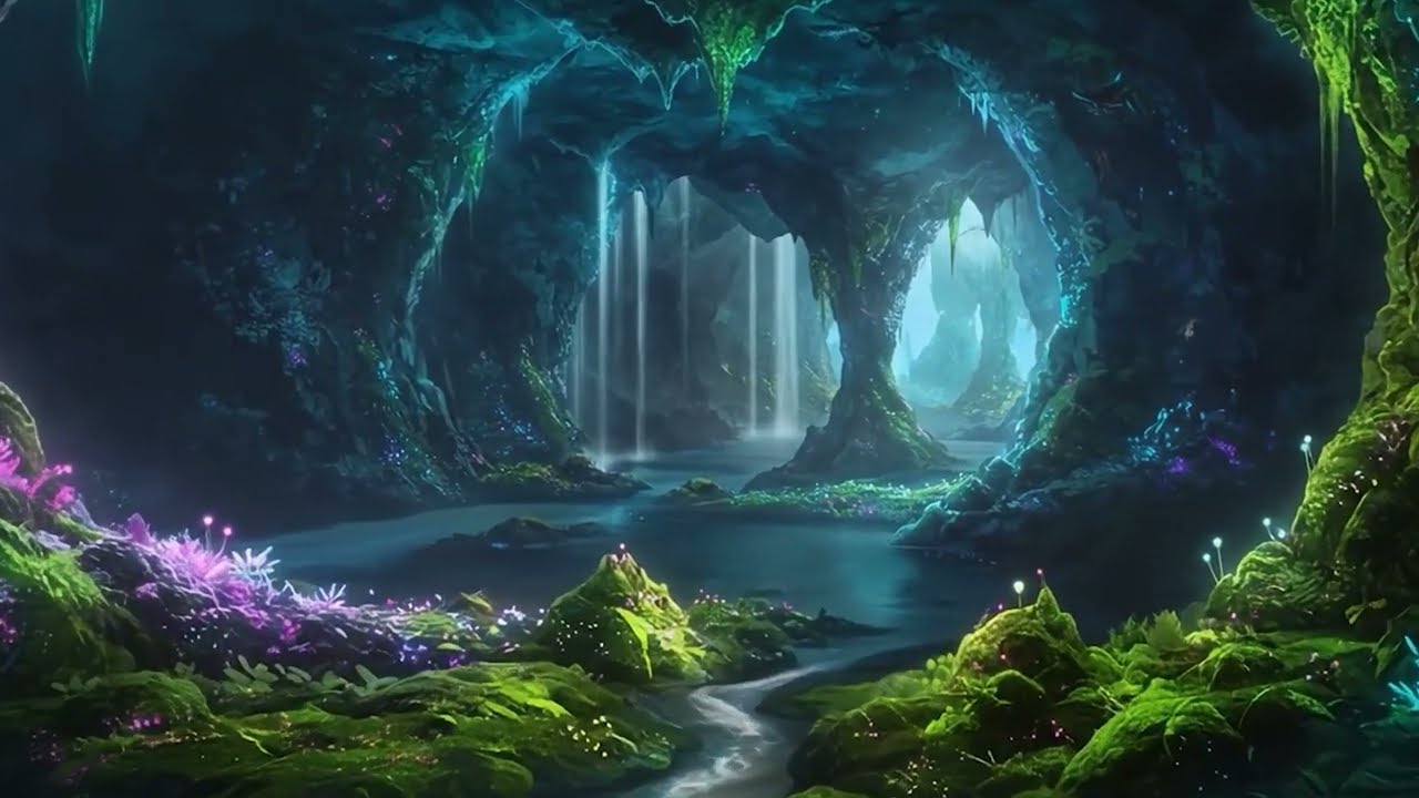 Magical Waterfall Cave Animation #googleai #adobe #fantasy