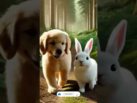 The white rabbit and orange puppy 🐶