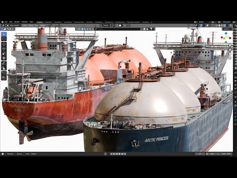 LNG Carrier 3D Modeling Process (Arctic Princess). Part 3/3 .Blender Timelapse.
