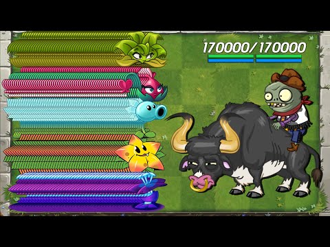 PvZ 2 Every 100 Plant Max Level vs Rodeo Legend Zombie 170000 HP