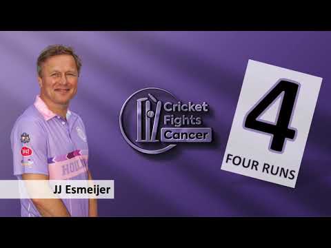 JJ Esmeijer despatches Victor Lubbers for another boundary (9.5 overs) - Cricket Fights Cancer