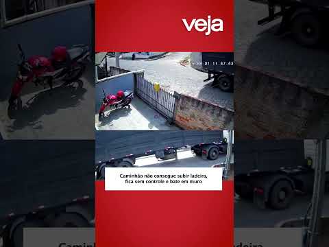 Caminhão não consegue subir ladeira, fica sem controle, bate em muro e capota