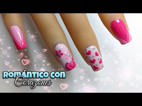 Decoracion de uñas romántico con corazones y flores | Nail art designs ♥ Nailart By Andy