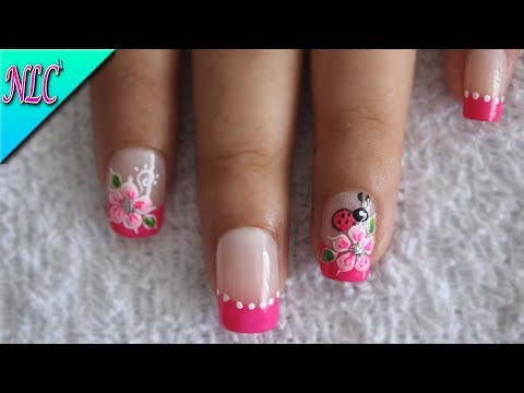 DECORACIÓN DE UÑAS FLOR Y MARIQUITA♥ – FLOWERS NAIL ART – LADYBUG NAIL ART – NLC