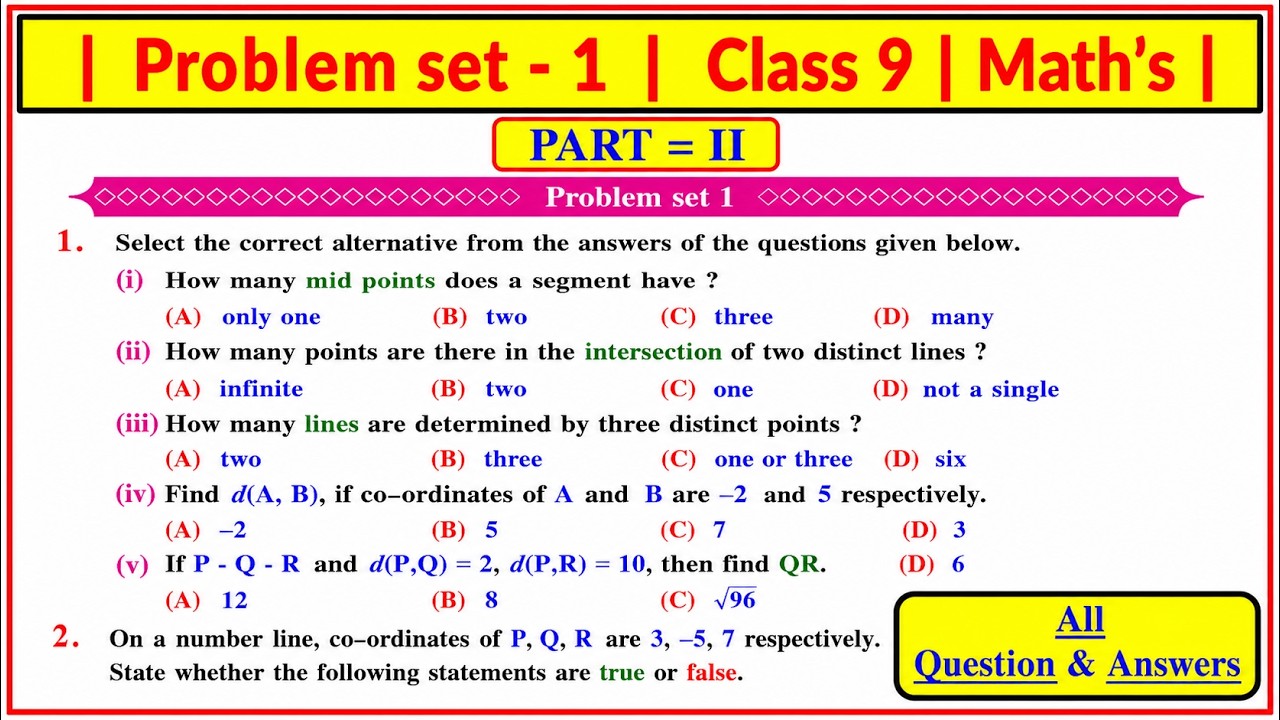 Problem set 1 class 9 maths part 2 | Chapter 1 Basic Concepts in Geometry Maharashtra board#class9th