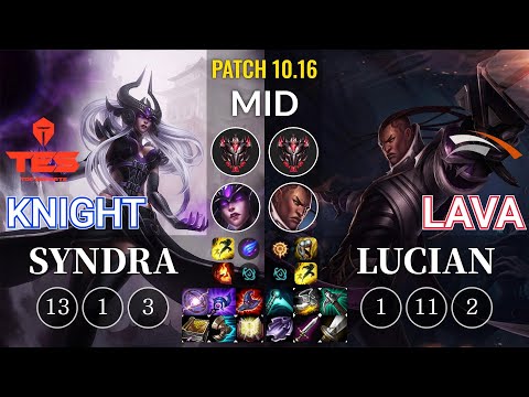 TES knight Syndra vs HLE Lava Lucian Mid - KR Patch 10.16