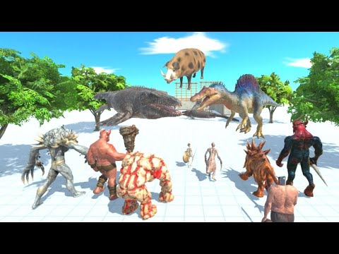 MOSASAURUS AND SPINOSAURUS TRY TO DEFEND THE PIGS FROM THE INFERNALS  THEY CAN  - ARBS