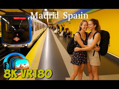 49 Madrid Spain Walking Down Into The Subway Platforms Of The Busy Metro Line 8K 4K VR180 3D Travel