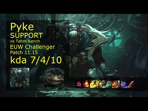 Pyke Support & Draven vs Tahm Kench & Varus - EUW Challenger 7/4/10 Patch 11.15 Gameplay
