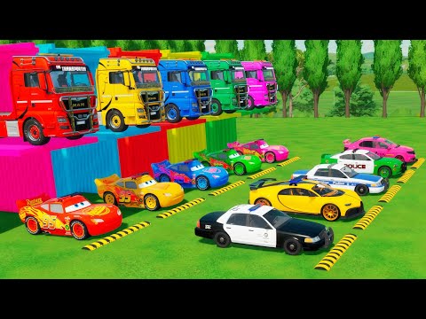 TRANSPORTING ALL POLICE & PIXAR CARS EMERGENCY VEHICLES WITH MERCEDES POLICE TRUCKS! FS22 #22