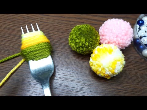 Hand Embroidery Amazing Trick With Fork|Super Easy Pom Pom Making Idea With Woolen Yarn#sewinghack