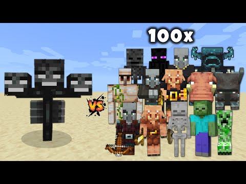 Bedrock Wither vs 100x All Mobs in Minecraft - Minecraft Mob Battle