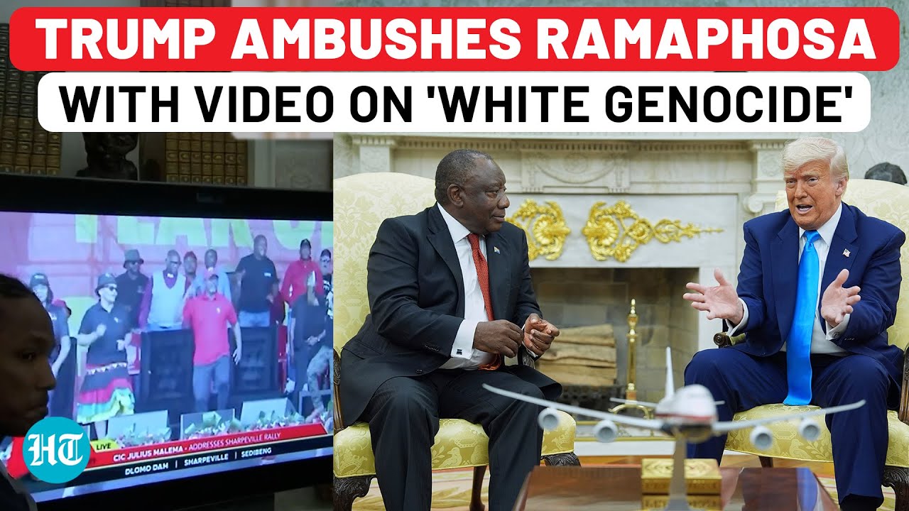 Trump Makes SA Prez Ramaphosa Uncomfortable By Broadcasting Video On 'White Genocide' In Oval Office