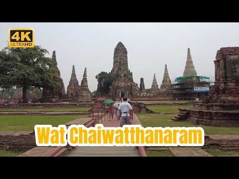 Wat Chaiwatthanaram, excursão ao templo budista, parque histórico de Ayutthaya, Tailândia 4K